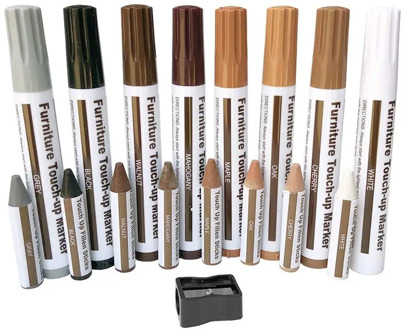 17PCS Wood Furniture Repair Kit Wood Repair Markers with Wax Sticks and Wax Sharpener for Scratches Wood Floors Tables Carpenter