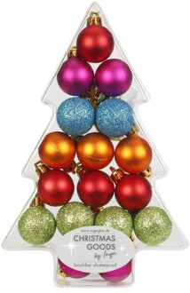 17x Gekleurde mix kunststof kerstballen pakket 3 cm