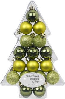17x Groene kunststof kerstballen pakket 3 cm