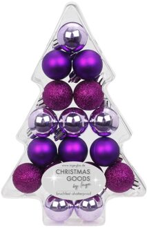 17x Paarse kunststof kerstballen pakket kerstboom 3 cm