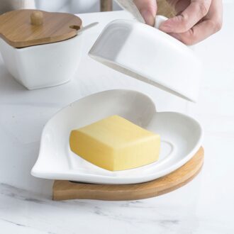 17X14X8Cm Wit Hart Vorm Lade Liefde Pure White Boter Doos Eenvoudige Mode Keramische Boter schotel Met Deksel