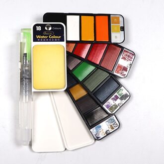 18/25/33/42 Draagbare Opvouwbare Effen Aquarel Verf Set Met Water Borstel Pen Outdoor Schetsen Art Briefpapier Aquarel verf 18 kleuren