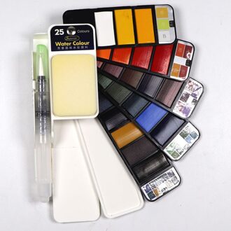 18/25/33/42 Draagbare Opvouwbare Effen Aquarel Verf Set Met Water Borstel Pen Outdoor Schetsen Art Briefpapier Aquarel verf 25 kleuren