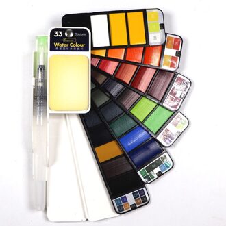 18/25/33/42 Draagbare Opvouwbare Effen Aquarel Verf Set Met Water Borstel Pen Outdoor Schetsen Art Briefpapier Aquarel verf 33 kleuren