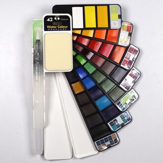 18/25/33/42 Draagbare Opvouwbare Effen Aquarel Verf Set Met Water Borstel Pen Outdoor Schetsen Art Briefpapier Aquarel verf 42 kleuren