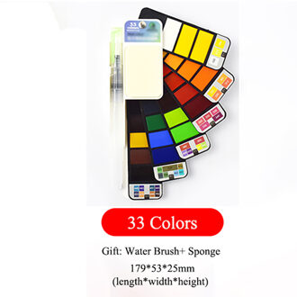 18/25/33/42 kleuren Opvouwbare Effen Aquarel Verf Set Fan Vormige Aquarel Met Water Borstel Pen wasbare Spons 33 kleuren