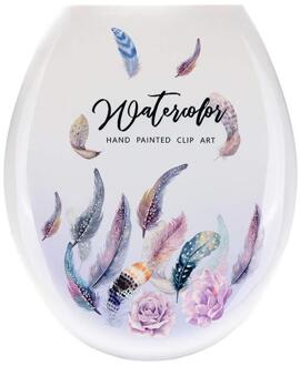 18 Inches Universele Verdikking Gedrukt Wc-deksel U-Vormige Toilet Seat Cover Creatieve Patronen Wc Ring Badkamer Accessoires paars veer