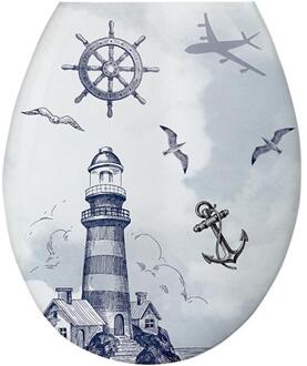 18 Inches Verdikking Gedrukt Wc-deksel U-Vormige Toilet Seat Cover Universal Plastic Wc-deksel Patronen Toiletbril Ring Lighthouse