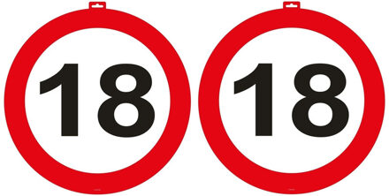 18 Jaar decoratie deurborden 47 cm - 2 stuks - 18 jaar leeftijd/verjaardag feestdecoratie