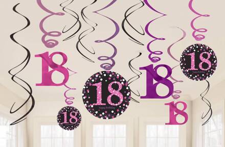 18 jaar hangdecoratie swirls mix pink Roze