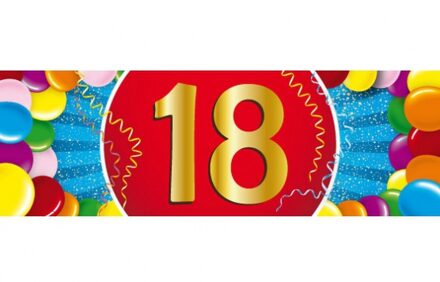 18 jaar leeftijd sticker 19 x 6 cm - 18 jaar verjaardag/jubileum versiering