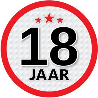 18 jaar leeftijd sticker rond 15 cm - 18 jaar verjaardag/jubileum versiering