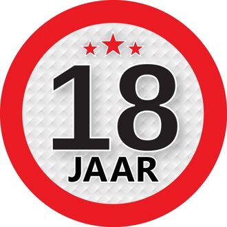 18 jaar leeftijd sticker rond 9 cm - 18 jaar verjaardag/jubileum versiering