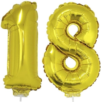 18 jaar leeftijd versiering cijfers - verjaardag - ballonnen op stokje - van 41 cm - goud