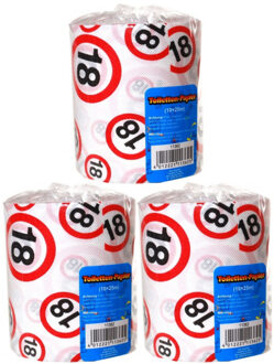18 jaar verjaardag cadeau - Set van 3x stuks - wc/toiletpapier - 25m - feestartikelen - verkeersbord