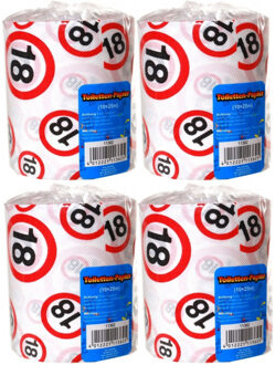 18 jaar verjaardag cadeau - Set van 4x stuks - wc/toiletpapier - 25m - feestartikelen - verkeersbord