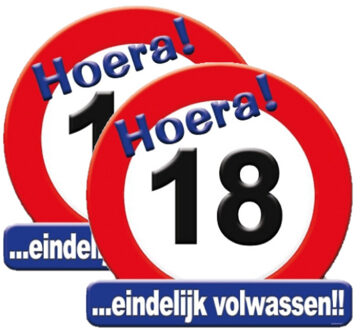 18 jaar verjaardag stopbord - 2x stuks - Dia 50 cm - Leeftijd feestartikelen - verkeersbord - Karton