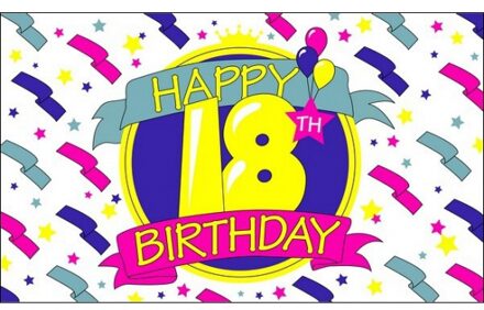 18 jaar verjaardag vlag - Happy Birthday - 150 x 90 cm - versiering/feestartikelen