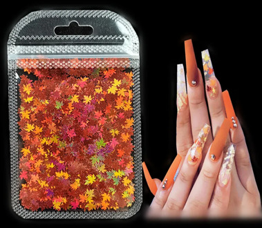 18 maple leaf nail sequins Symphony gradient maple leaf ultra-thin patch maple leaf laser color changing nail art decoration