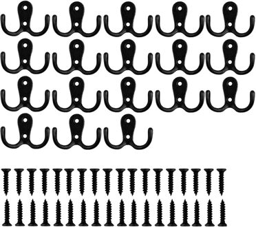 18 Pcs Double Prong Robe Haken Met 36 Schroeven, Dual Kapstokken Muur Gemonteerde Hanger, voor Badkamer, Slaapkamer, Deur, Muur, Zwart