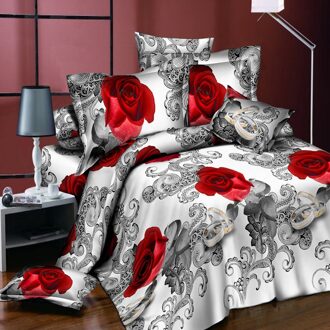 18 Stijlen Wit Rode Bloem 3D Beddengoed Set van Dekbedovertrek Kussensloop Set Bed Kleding Dekbedden Cover Queen Twin geen Quilt bloem 3D015