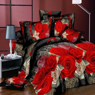 18 Stijlen Wit Rode Bloem 3D Beddengoed Set van Dekbedovertrek Kussensloop Set Bed Kleding Dekbedden Cover Queen Twin geen Quilt bloem 3D016