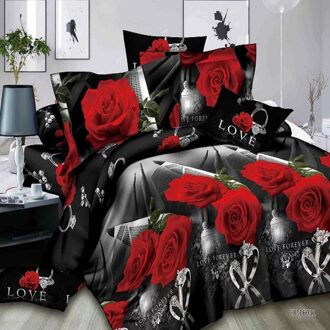 18 Stijlen Wit Rode Bloem 3D Beddengoed Set van Dekbedovertrek Kussensloop Set Bed Kleding Dekbedden Cover Queen Twin geen Quilt roos 3D006