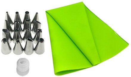 18 Stks/set Cake Mondstuk Rvs Bakken Nozzle Diy Keuken Cookies Icing Piping Tool Met Spuitzak groen