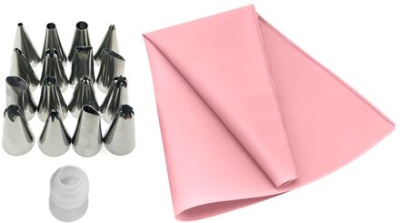 18 Stks/set Cake Mondstuk Rvs Bakken Nozzle Diy Keuken Cookies Icing Piping Tool Met Spuitzak roze