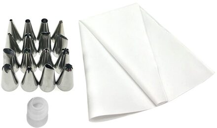 18 Stks/set Cake Mondstuk Rvs Bakken Nozzle Diy Keuken Cookies Icing Piping Tool Met Spuitzak wit