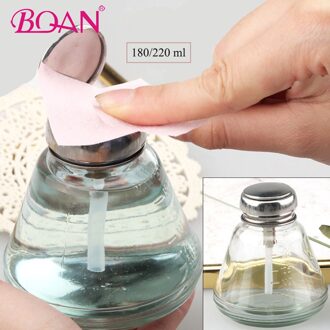 180/220 Ml Draagbare Nail Art Liquid Druk Uv Gel Cleaner Remover Opslag Fles Alcohol Pomp Container Manicure Art Glazen Fles