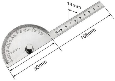 180 Graden Verstelbare Gradenboog Rvs Hoek Gauge Ronde Hoofd Schuifmaat Meten Heerser 0-150Mm Heerser Goniometer 0-100mm