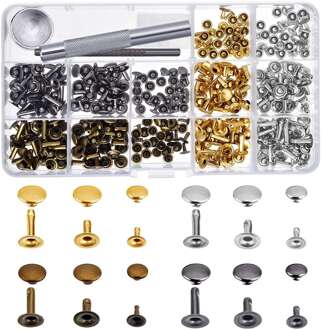 180 Set 3 Maten Lederen Klinknagels Enkele Cap Klinknagel Buisvormige Metalen Studs Met 3 Stuks Fixing Tool Voor Diy Leer craft Klinknagels Rep