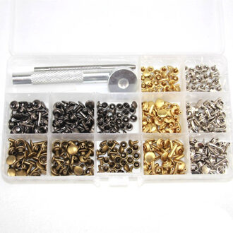 180 set Zilver/Brons/goud Dubbele Cap Ronde Rapid Rivet Punk Rock Leathercraft Klinknagels voor Leer + Fixing tool Kit voor Riemen DIY