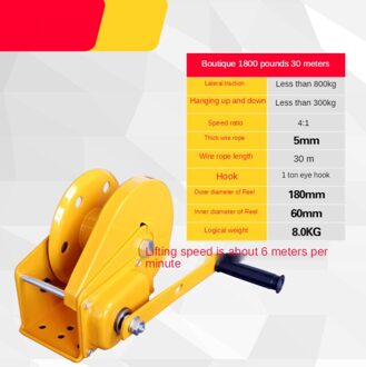 1800lb Hand Crank Twee-weg Zelfsluitende Handlier Huishoudelijke Kleine Draagbare Tractie Hoist Met Rem Handlier 30m rope en hook