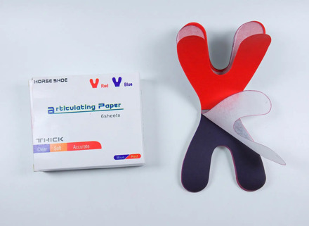 180Sheets/Box Articulating Paper Dental Horse Shoe Red +Blue Thick 40μm Occlusal Record Denture Hydrophilic