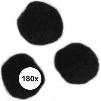 180x zwarte knutsel pompons 15 mm - hobby balletjes