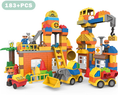 183pcs Big Size City Construction DIY Excavator Vehicles Bulldoze Building Blocks Set Duploed Bricks Toys Kids Baby Children toy
