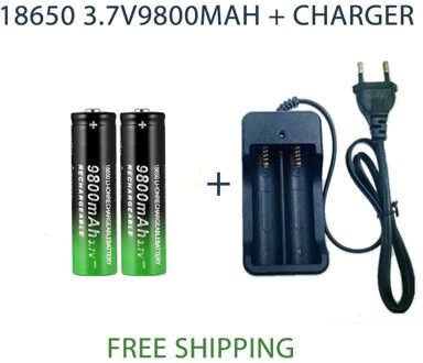 18650 Batterij Oplaadbare Batterij 3.7V 18650 9800Mah Capaciteit Li-Ion Oplaadbare Batterij Voor Zaklamp Zaklamp + Oplader 2pcsCharger