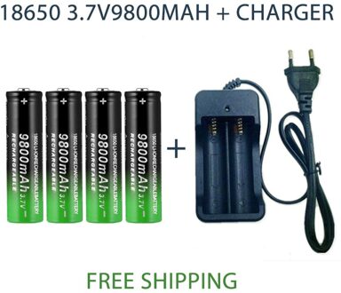 18650 Batterij Oplaadbare Batterij 3.7V 18650 9800Mah Capaciteit Li-Ion Oplaadbare Batterij Voor Zaklamp Zaklamp + Oplader 4pcsCharger