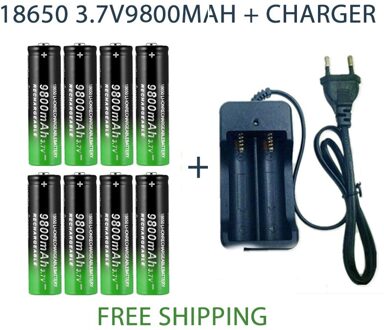 18650 Batterij Oplaadbare Batterij 3.7V 18650 9800Mah Capaciteit Li-Ion Oplaadbare Batterij Voor Zaklamp Zaklamp + Oplader 8pcsCharger