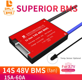 18650 BMS 14S 48V Li ion 3.7v 15A 40ah 50A 60A Lithium Polymer Battery Pack PCB Balance Ebike E-Scooter Temperature