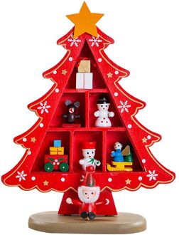 18Cm Kerst Tafel Ornament Nep Xmas Boom Hout Desktop Houten Kerstboom Scène Layout Ornamenten 3D Xmas Tafel Desktop rood