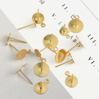 18K Gold 6 8 10Mm 10Pcs Copper Metal Blank Bericht Oorbel Studs Base Pins Met Oorbel Plug bevindingen Ear Terug Voor Diy Sieraden 6mm