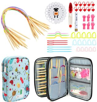 18Pcs Bamboe Rondbreinaalden Set 60Cm Breinaalden Set Met Zakken Diy Weave Craft Gereedschap Voor Vrouwen patroon