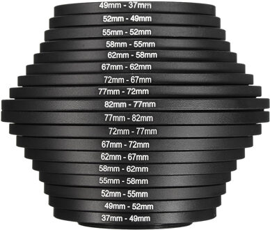 18Pcs Camera Lens Filter Ring Adapter Step Up Down Adapter Ring 37-82 Mm Set Voor Canon Nikon alle Camera Dslr