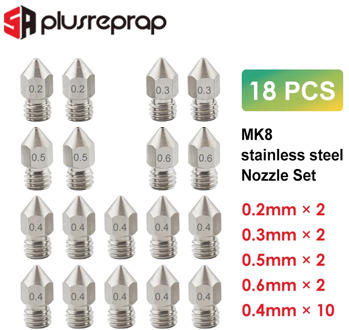 18PCS MK8 Nozzle M6 Threaded Stainless Steel for 1.75mm Filament Creality CR-10 Ender 3 Nozzle Optional MK8 Makebot 3D Printer
