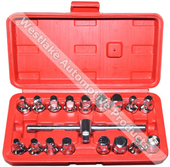 18pcs Oil Drain Plug Removal Tool Key Set Square Hexagon Socket Kit Nut Adaptor Tool