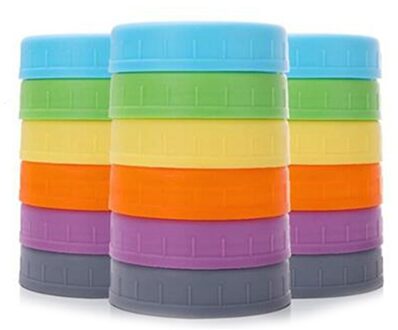18Pcs Plastic Regelmatige Mond Mason Pot Deksels Voor Bal, kerr En Meer Met Ringen-Gekleurde Plastic Opslag Cap