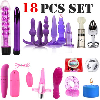 18pcs set Anal Plug Combination Vibrator Anal Bead Butt Plug Clitoris Stimulator Sex Toys for Women Sex Products